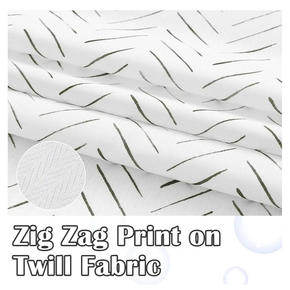 jinchan Taupe White Inky Herringbone Chevron Zig Zag Waterproof Shower Curtain 7